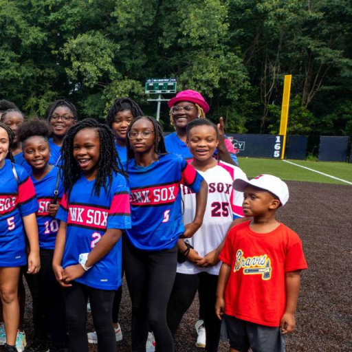 Community members and youth players participating in an Atlanta Braves Foundation event.