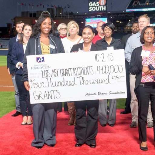 Atlanta Braves Foundation grant presentation on the field.